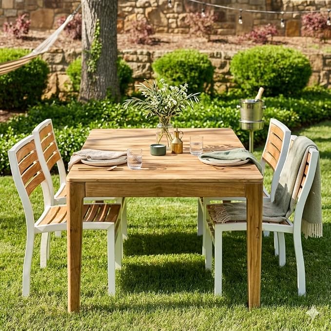 Hives & Honey Maui Grade-A Teak Rectangle Dining Table for Patio, Seats Up to 6, Natural