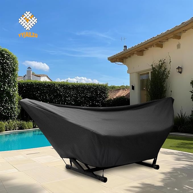 Hammock Cover Waterproof,10-15FT Outdoor Hammock Covers with Elastic Ropes,Adjustable Buckle and Zip,420D Oxford HammockBeds Cover for Garden,Patio,Beach Hammocks Stand (Black, 11-12FT)