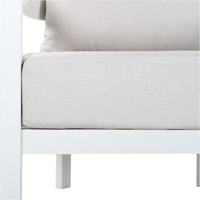 Christopher Knight Home Lula 5-Seater Patio Furniture Set with Coffee Table, 4 Piece Outdoor Conversation Set with Cushion, Aluminum Outdoor Sectional Sofa Set, White+Beige