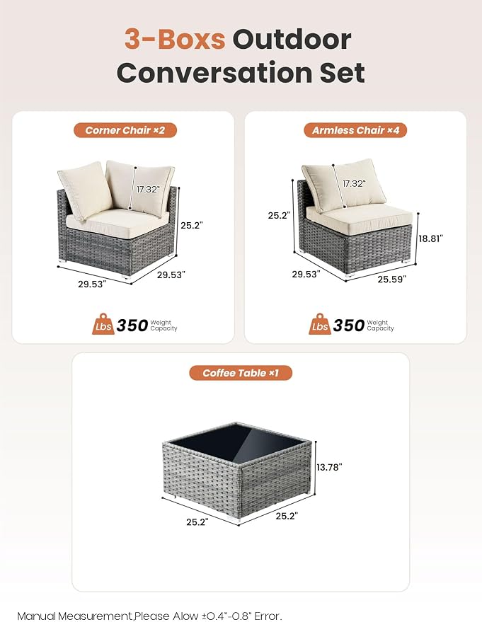 ovios Outdoor 5 Piece Coversation Set with Coffee Table,Sectional Patio Furniture Set with All-Weather Wicker Sofa,Modern Outside Couch for Balcony Backyard Pool, Beige