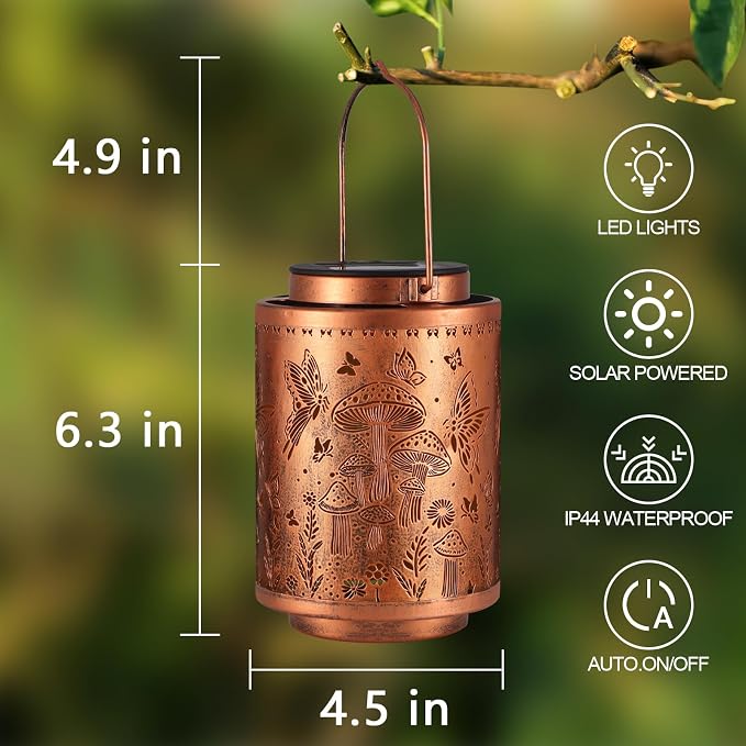 Solar Lanterns Outdoor Waterproof Mushroom Butterfly Garden Decor Gifts for Women Mon Grandma Metal Hanging Solar Lights Decoration for Outside LED Lanterns for Yard Patio Lawn | Metal Hanging Solar Lights Decoration for Outside LED Lanterns for Yard P...