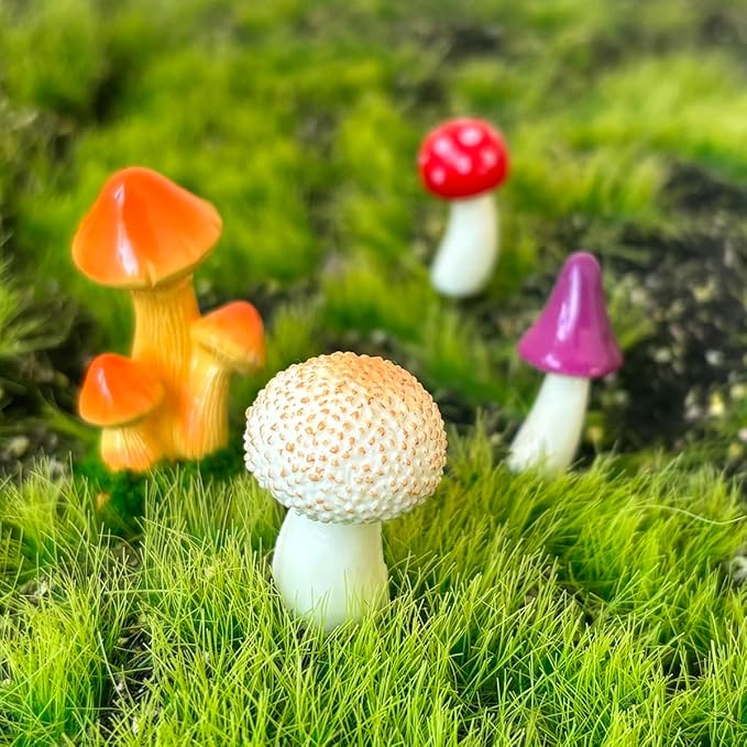 JKanruh 22 Pcs Miniature Resin Mushroom,Fairy Garden Mushrooms for Outdoor Home Décor,Cake Decoration,DIY Crafts,Landscape Plant Pots Accessories …