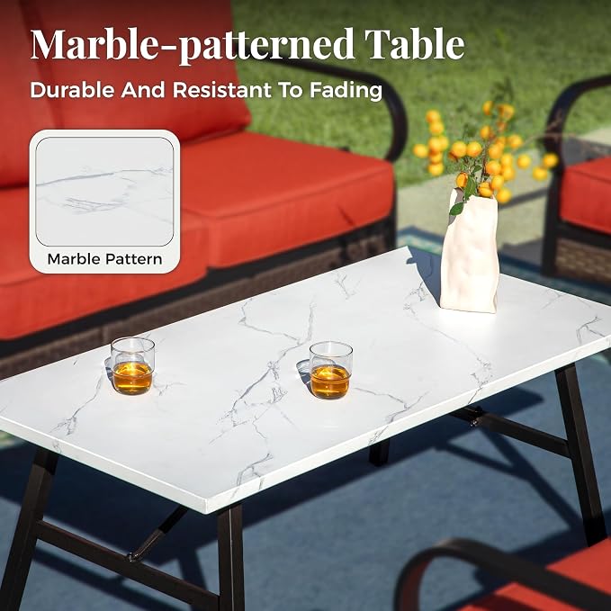 MIXPATIO Patio Furniture Set with Coffee Table, Outdoor Conversation Set with 2 x Rocking Chairs, 1 x 3-Seat Sofa for Lawn Garden Backyard, Red