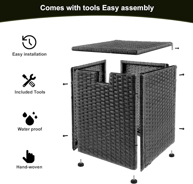 20 LB Wicker Propane Tank Cover Table, Weatherproof Outdoor Propane Tank Hide with Adjustable Feet,Perfect for Backyard, Balcony and Poolside(Black)