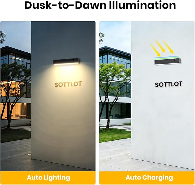 Solar Wall Lights Outdoor, 2Pcs Solar Lights with Motion Sensor | 4 Modes, Anti-glare Solar Sign Light, Dusk to Dawn, 4000K 1000LM Solar Lights for House Numbers, Address Sign, Patio, Porch