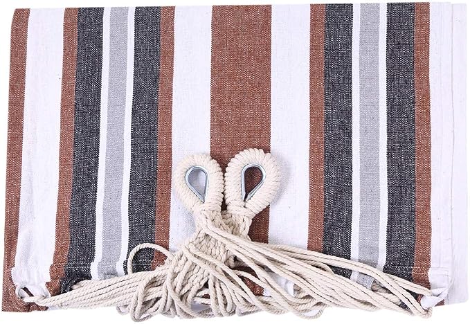 9 Ft Portable Outdoor Hammock Set with Iron Stand, Heavy Duty 2-Person, Polyester, for Backyard and Camping (Coffee)