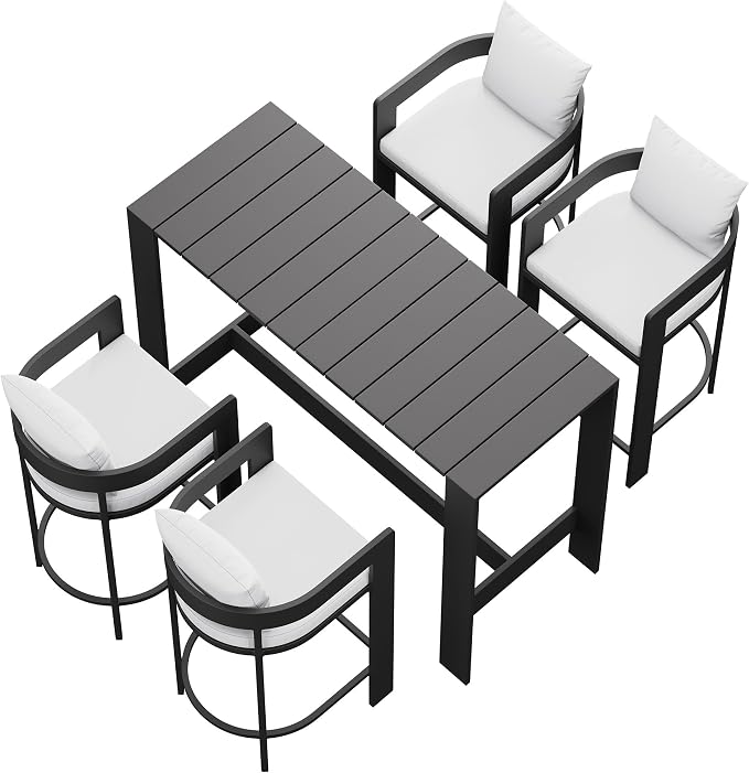 Modway Tahoe 5-Piece Outdoor Patio Bar Table Set in White