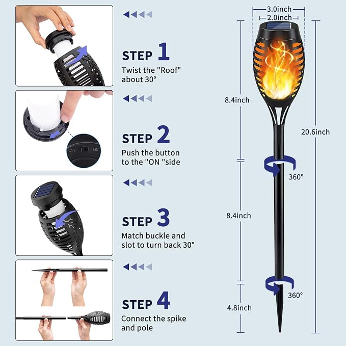 KYEKIO 12Pack Solar Torch Light with Flickering Flame for Halloween Decor | Solar Lights Outdoor for Halloween Decorations, Waterproof Solar Garden Lights, Solar Flame Lights for Pathway Yard Decor
