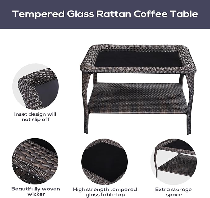 Belord Patio Furniture Set 6 Seats, Outdoor Swivel Rocker Patio Chairs, Oversized Outdoor Sectional Couch, Two 3-Seater Sofas with Coffee Table, Ideal for Porch, Deck, Brown Wicker/Beige