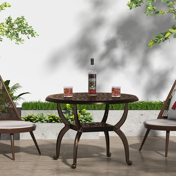 21" Patio Bistro Table, Cast Aluminum Side Table, Outdoor End Table for Garden/Yard/Pool/Porch, Bronze