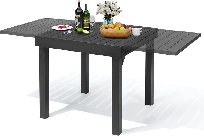 31"-63" Extendable Outdoor Dining Table Black Aluminum Expandable Patio Dining Table for 4-6 People All-Weather Extending Dining Table for Backyard Lawn Garden(Only Table)