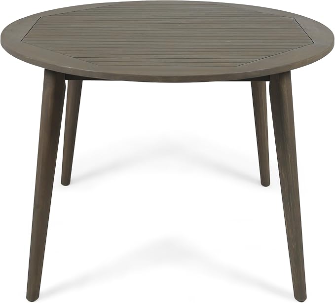 Christopher Knight Home Nick Outdoor Acacia Wood Round Dining Table, Gray Finish