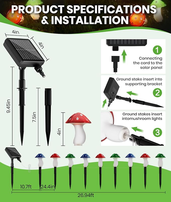 BITPOTT 18 Pack 60FT Solar Mushroom Lights, Multicolor 8 Modes Solar Lights Outdoor, IP65 Waterproof Garden Light Outdoor Decoration for Path, Yard, Patio, Lawn, Party, Christmas Decor (Multicolor)