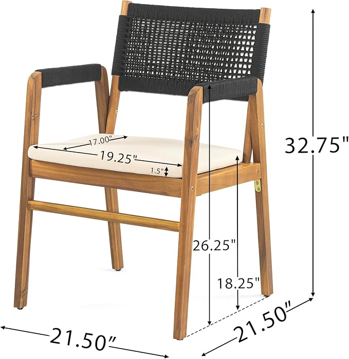 Christopher Knight Home Sky Acacia Wood Dining Table Set for 8, 9 Piece Patio Extendable Dining Table and Dining Chairs Set of 8 with Cushions & Rope Accents, Patio Furniture Set, Teak+Beige+Black