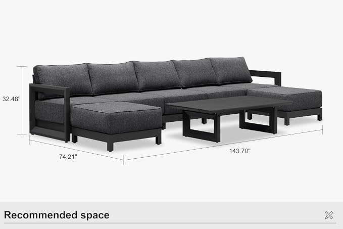 PURPLE LEAF Patio Furniture Set U-Shaped Outdoor Couch with 9.6" Thick Cushion and Soft Pillows 8 Piece Outdoor Sectional Sofas with Table Modern Outdoor Conversation Sets for Yard Porch Deck, Grey