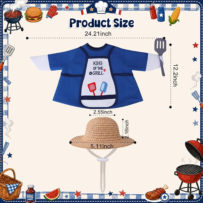 BBQ Porch Goose Outfits, 23 Inch Porch Goose Summer Outfit, Funny Duck Clothes with Straw Hat, Apron & Spatula -Goose Clothes for Cement Goose Outdoor Garden Yard Decor