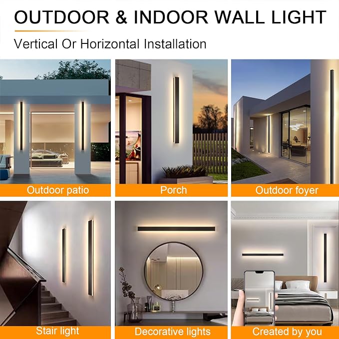 AioTio Outdoor Wall Lights Exterior,31.5inch Black Outdoor Light Fixtures Wall Mount,Waterproof Modern Porch Lights Wall Sconce,Dimmable Long LED Linear Outside Lighting for Garage, Courtyard