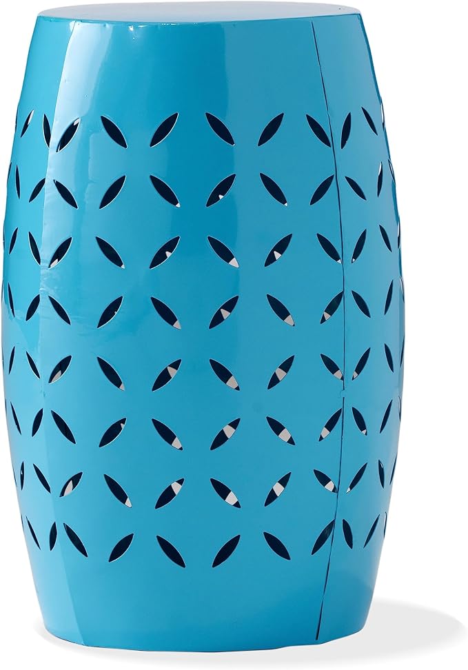 12" Outdoor Side Table, Decorative Cutout Metal Round Side Table, Multi Functional - Coffee Table, Night Stand, Plant Stand for Patio, Garden, Backyard, Gazebo Indoor (Blue)