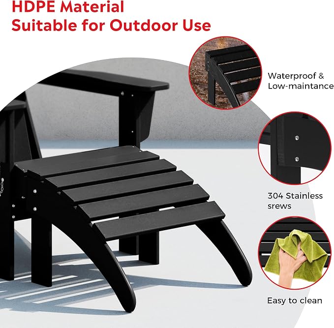 Costaelm Lakeview 12-Piece HDPE Outdoor Patio Furniture Adirondack Chair Conversation Table Set, Black