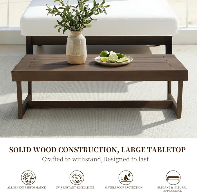 4 Piece Wood Outdoor Patio Frutnire Set, 4 Seater Patio Conversation Sets with Thick Cushions, Outdoor Sectional Furniture with Coffee Table - Light Camel
