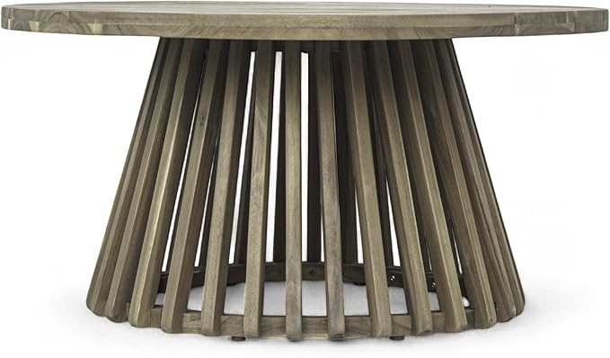 LUMISOL Patio Outdoor Acacia Wood Round Coffee Table, Circle Center Table for Backyard, Lawn, Balcony, Grey