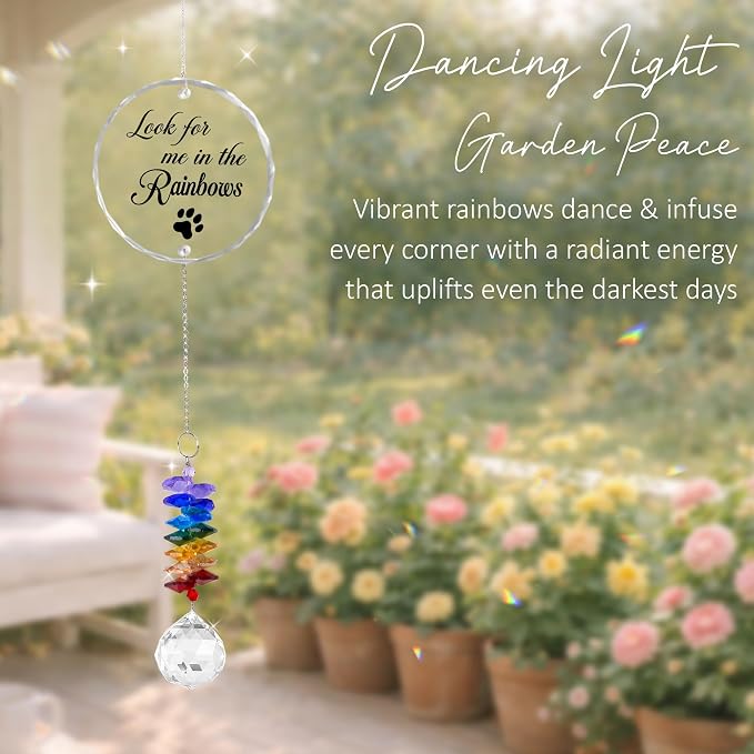 Pet Memorial Suncatcher Look for me in the Rainbows - Dog Memorial Gifts - Pet Loss - Thoughtful Dogs and Cats Remembrance - Pet Sympathy - Crystal Bereavement Gift