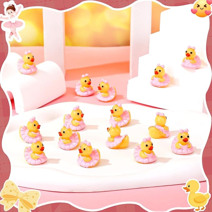 30 Pcs Ballet Ducks, Mini Ballet Resin Ducks Bulk, Fun Printed Toy Figures for Birthday Party Favors, Themed Decor, Kids Gift Collection (Pink Ballet Dancer)