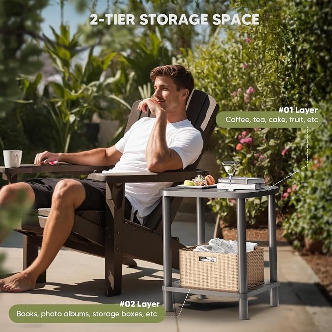 LEJANEOYE Outdoor Coffee Table, 2-Tier Adirondack Outdoor Side Table Weather Resistant, Patio End Table for Pool, Porch, Backyard.
