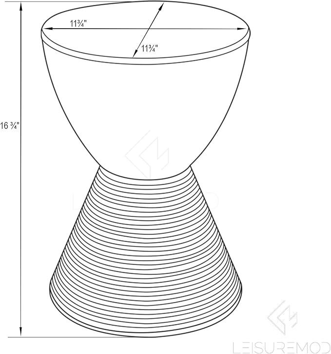 LeisureMod Modern Hourglass White Side Table - ABS Shell Drum End Table with Storage for Indoor & Outdoor Use