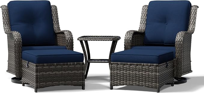 Joyside 5 Piece Wicker Patio Furniture Set, Outdoor Swivel Rocker Patio Chairs with High Back, Deep Seating, Wide Armrest, Thickened Cushions, Outdoor Furniture for Deck, Porch Use