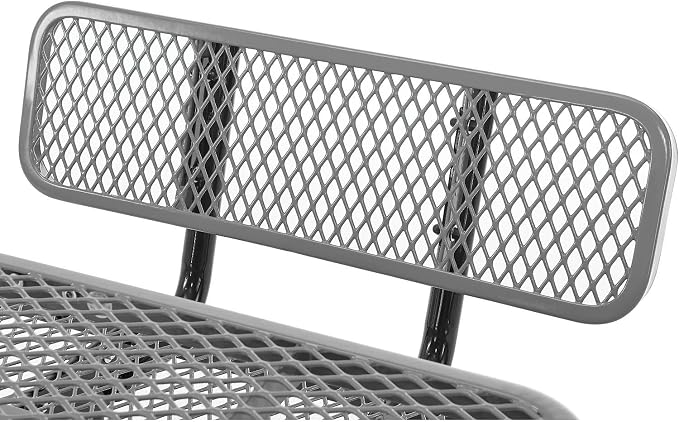 Global Industrial 46" Square Picnic Table with Backrests, Expanded Metal, Gray Thermoplastic Coating, 1-1/2" Umbrella Hole, Outdoor-Rated, 1000 Lbs Capacity