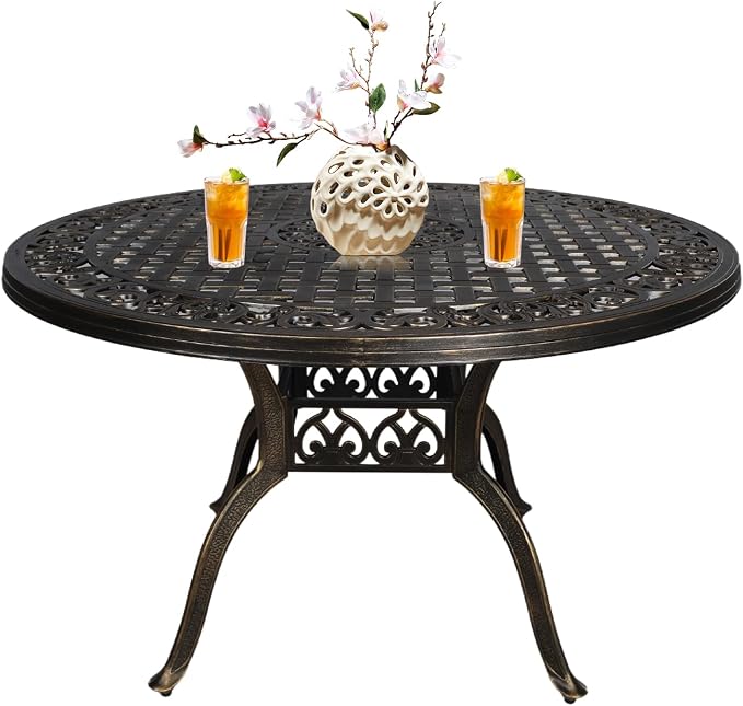 Patio Dinning Set Weather Resistant Cast Aluminum Patio Furniture Set with Umbrella Hole, Bistro Dining Set for Garden (48" x 48" Table B and 4 Chairs Bronze, 5 Pieces)