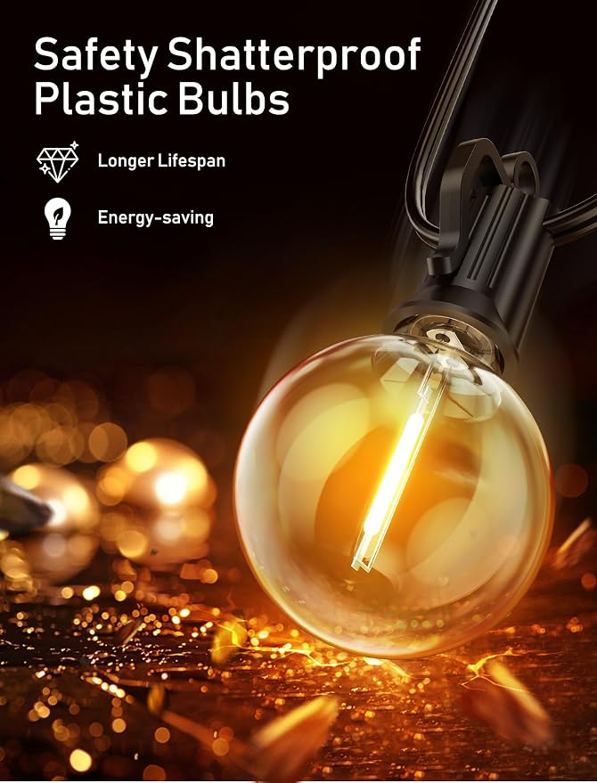 Brightown (2 Pack Outdoor String Lights - Globe Patio Lights 35 Ft with 30 G40 Shatterproof Bulbs, Waterproof Connectable Commercial Hanging Light for Backyard Bistro Porch Cafe Deck