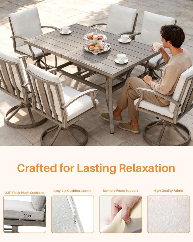 Swivel Patio Dining Chairs Set of 2, Never-Rust Aluminum Outdoor Swivel Rocking Dining Chairs with Cushions, Outdoor Dining Set Patio Furniture Set for Backyard, Deck, Garden, Pool, Limed Oak