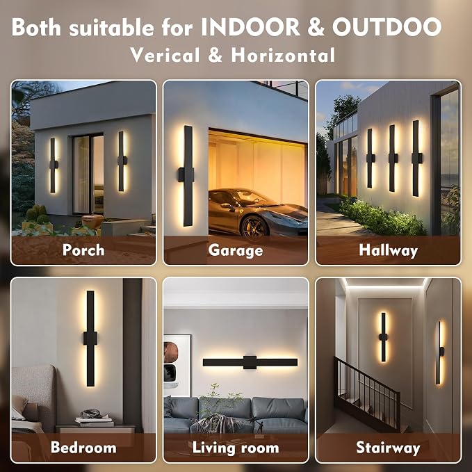 Black Long Outdoor Wall Lights Modern Exterior Lighting Fixtures 31.5 Inch Outdoor Wall Sconce LED 3000K IP65 Waterproof Wall Mount Outside Lights for House Garage Front Door Patio 1Pack