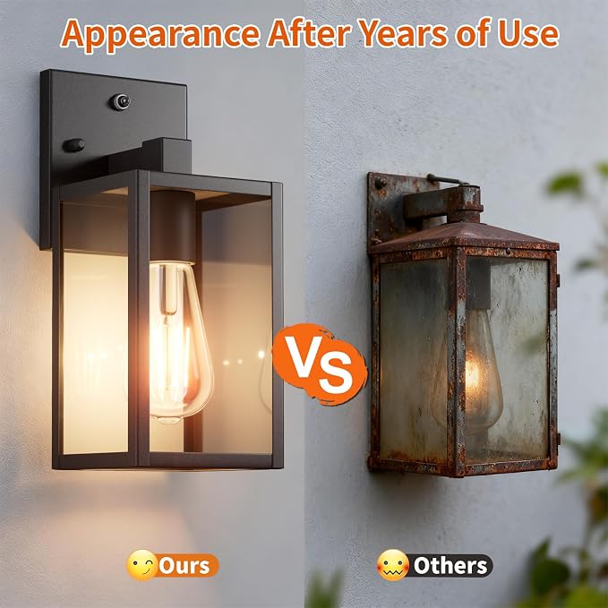 Dusk to Dawn Outdoor Porch Lighting Fixtures Wall Mount, Sensor Exterior Wall Light for House, Ouside Lantern Lamp, Waterproof Wall Sconce Lights, Black Metal Coach Light for Garage Entryway