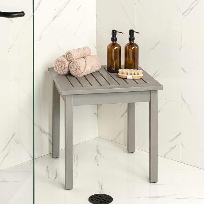 JONATHAN Y Archer 18" Square Acacia Wood Outdoor Side Table, Modern Glossy Gray Slatted Patio End Table for Porch, Poolside and Garden, Weather Resistant Accent Table END6000G