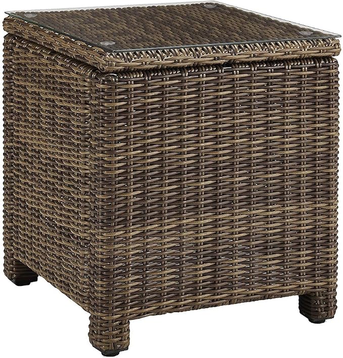 Bradenton Weathered Brown Wicker Rectangular Side Table, Durable Plastic Rattan, Weather-Resistant Material, Patio, Garden, Outdoor Living