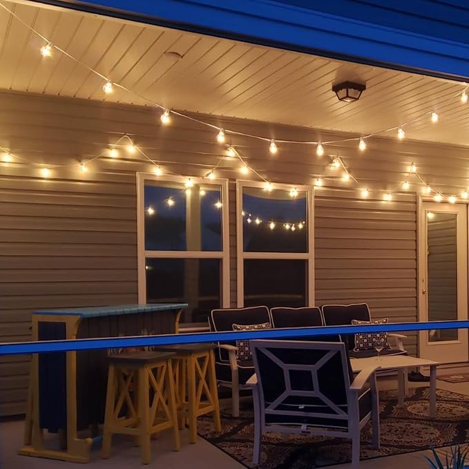 SUNSGNE 50Ft G40 Globe String Lights with 25 Clear Edison Bulbs(5 Spare), White String Lights Outdoor Patio Light for Indoor Outdoor Commercial Decor (White Wire)