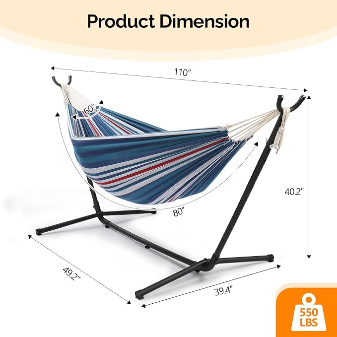 ONCLOUD Portable Hammock with Stand for outsides, 9ft Space Saving Steel Stand Includes Portable Carrying Case (Purple Blue)