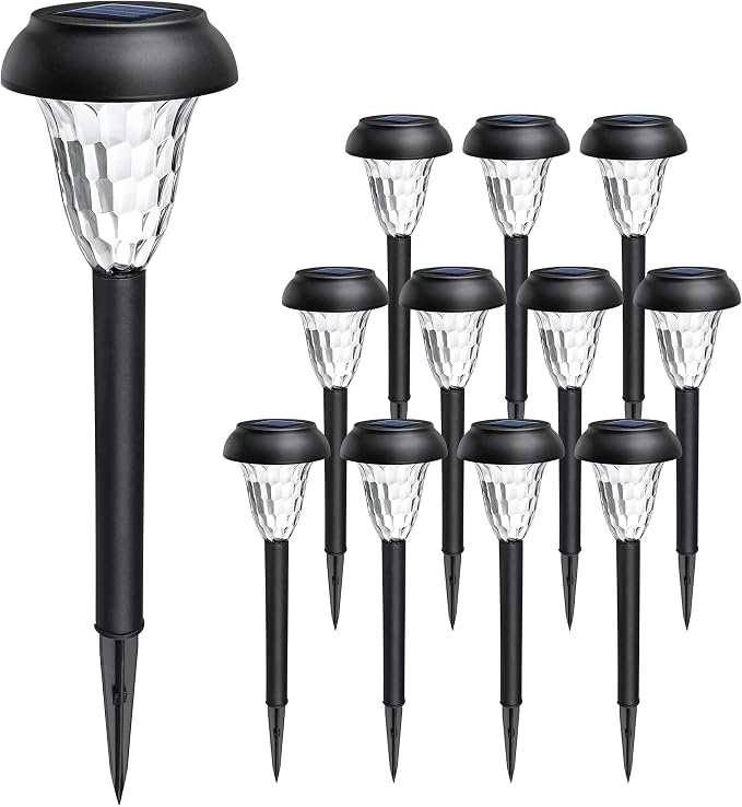 GIGALUMI Solar Lights Outdoor Waterproof, 12 Pack Cool White Pathway Lights | Solar Powered Landscape Lighting, Solar Garden Light for Decor, Patio, Garden, Yard, Pathways, Walkways