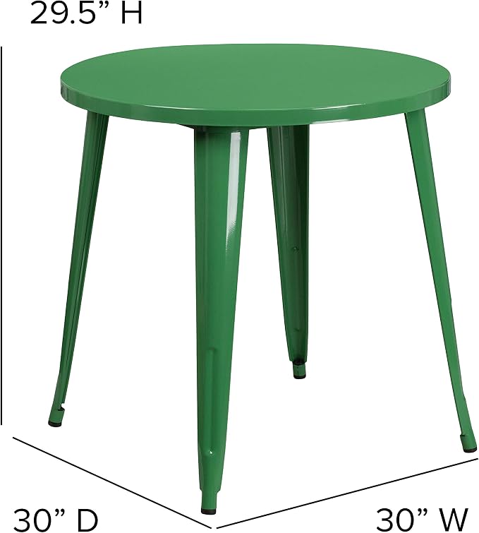 EMMA + OLIVER Commercial Grade 30" Round Green Metal Indoor-Outdoor Table