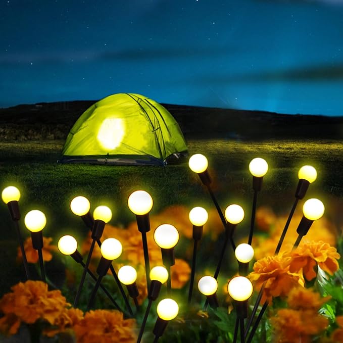 Kohlrabi Solar Garden Lights Outdoor, 10 Pack 80 LED Warm White Firefly Lights Waterproof, Sway by Wind, Solar Wind Swaying Light for Yard Patio Backyard Garden Flower Bed Pathway Decoration