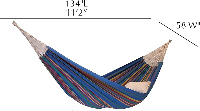 BYER OF MAINE Barbados Hammock, Authentic Brazilian, Blue Sky, Recycled Cotton/Polyester Blend, 134" L x 58" W, Holds up to 330lbs