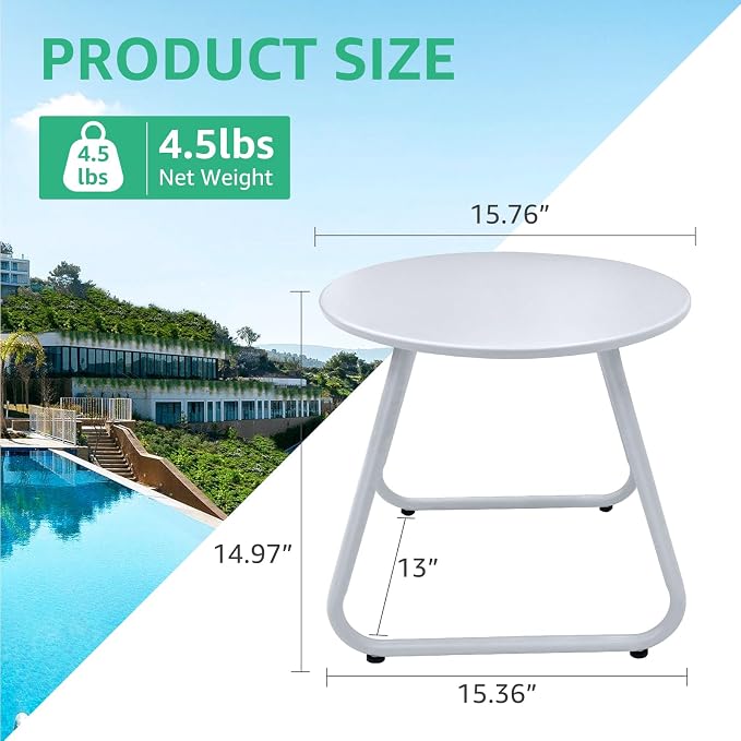 Meluvici Patio Outdoor Coffee Table Set of 2, Weather Resistant Steel Round End Tables, Outdoor Nesting Table for Patio, Balcony, Bistro and Indoor, Black (White)