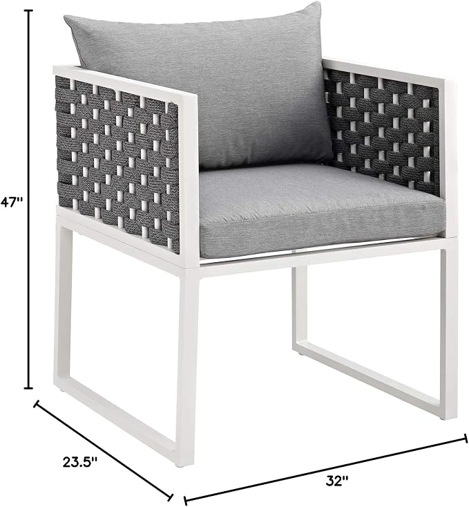 Modway Stance Outdoor Patio Aluminum Set of 2 Dining Armchair in White Gray