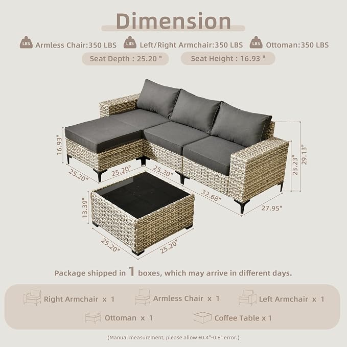 Outdoor Sectional Patio Furniture Set,5 Pieces Wicker Conversation Sets L Shaped Couch,Extra Deep Out Door Sofa Outside Furniture,Black