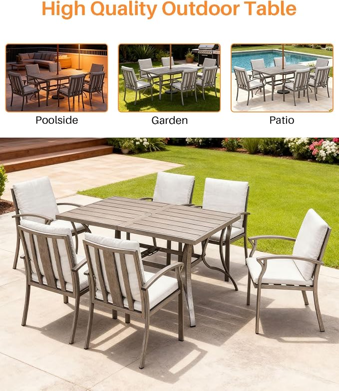 Outdoor Dining Chairs Set of 2, Never-Rust Patio Chairs Set with Thick Cushion, All Weather Aluminum Patio Dining Chairs, Patio Furniture Set for Garden, Backyard, Deck, Pool, Limed Oak