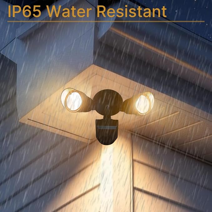 LED Black Motion Sensor 2-Light Bullet Flood Light- 3000K Adjustable Dual Head Outdoor Security Light, Dusk to Dawn, Waterproof, Hardwired Spotlight for Yard, Patio, Garage, Landscape