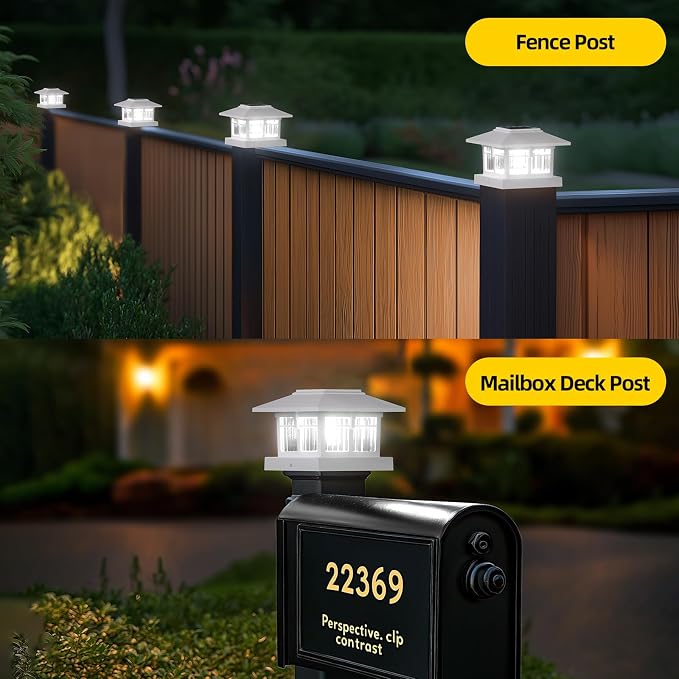 4x4 Solar Post Cap Lights, Classic White, 4 Pack, Warm & Cool White | Fits 4x4 Wooden and Vinyl Posts,Fence Deck Post Lights,Edison-style bulb